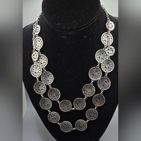 Ashley Cooper Necklace Coin Shaped Medallions With Cut-out Design NWT - Picture 2 of 3